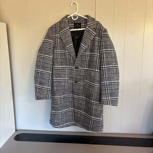 Black And Off White Houndstooth Plaid Coat - ,